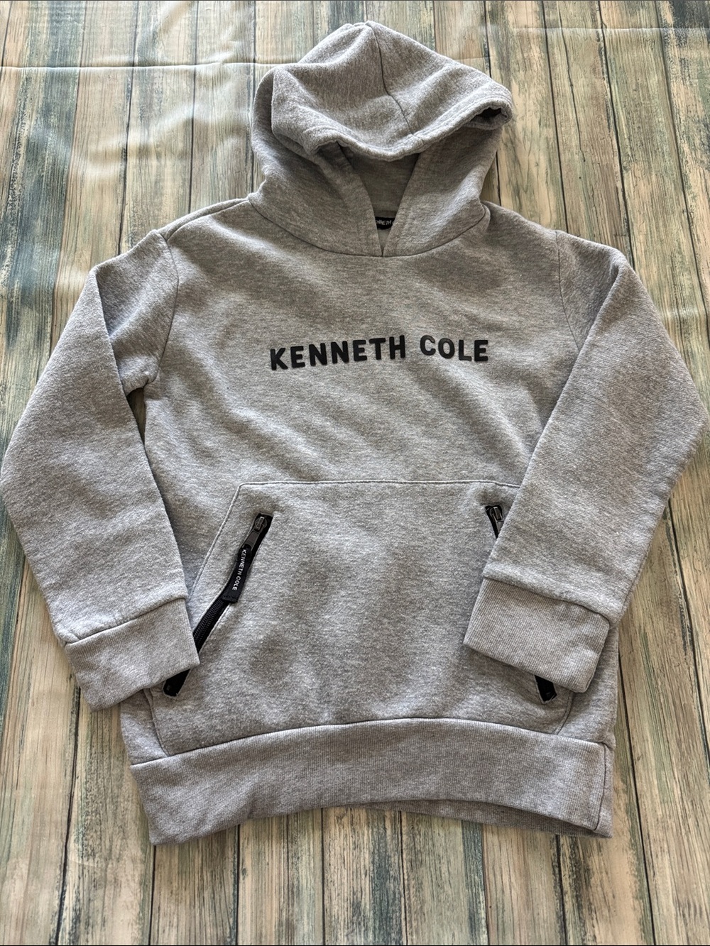 Kenneth Cole Light Gray Logo Hooded Sweatshirt (Sz: 10/12)